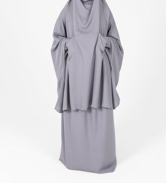 Women's Two-Piece Nidha Jilbab with Buttoned Pockets - Grey
