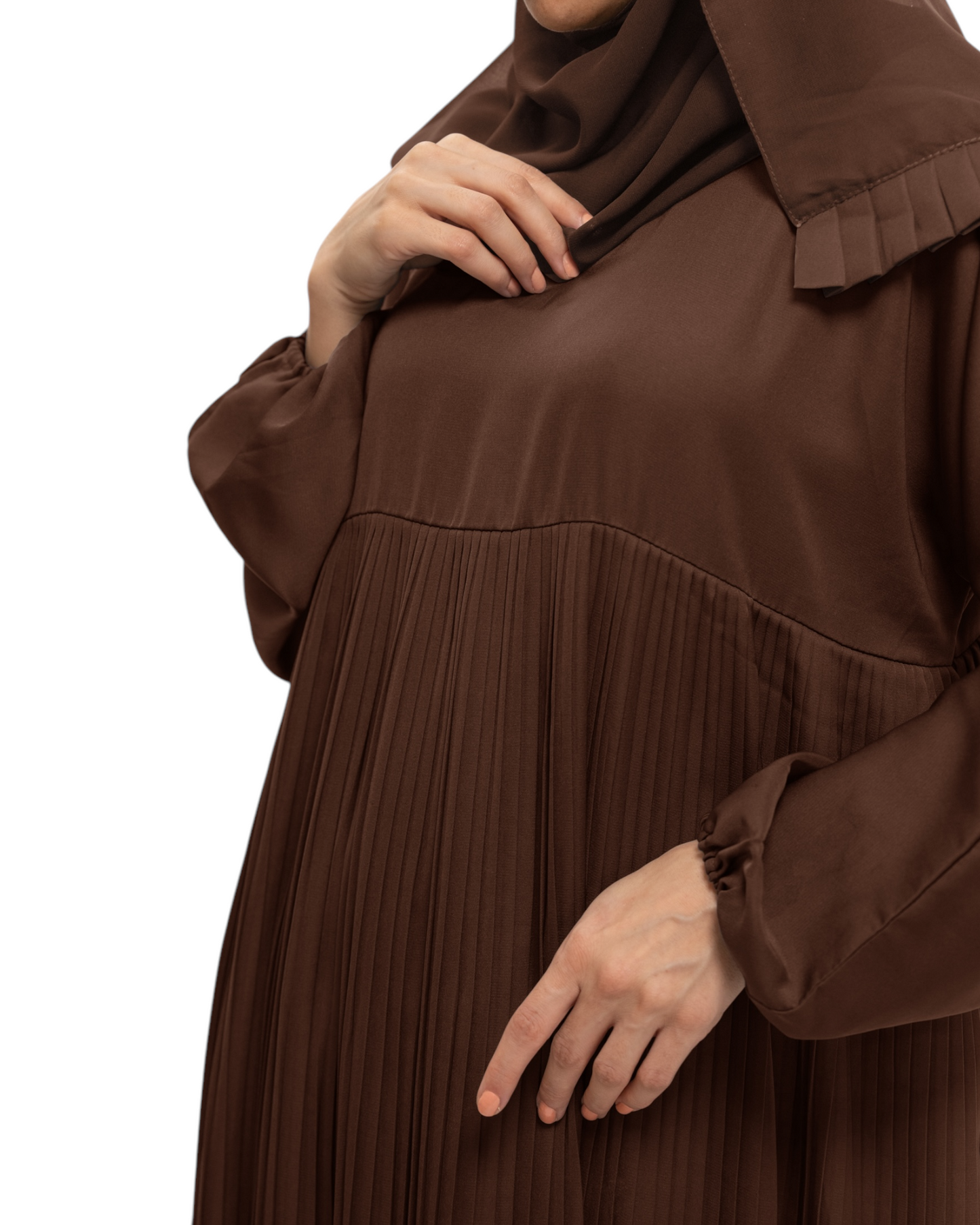 Chocolate Brown Draped Pleated Abaya