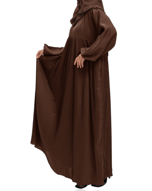 Chocolate Brown Draped Pleated Abaya