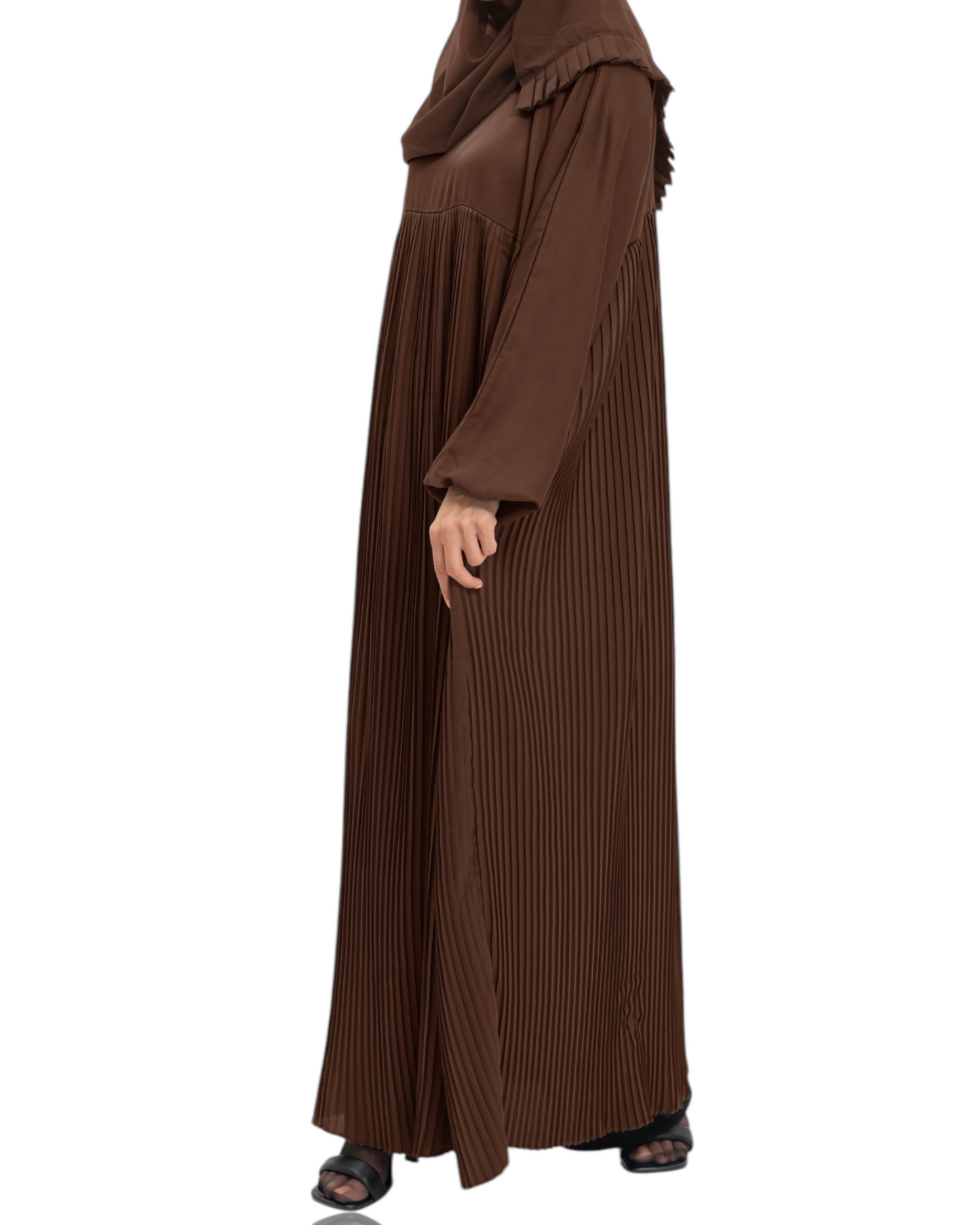Chocolate Brown Draped Pleated Abaya