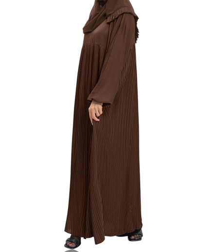 Chocolate Brown Draped Pleated Abaya