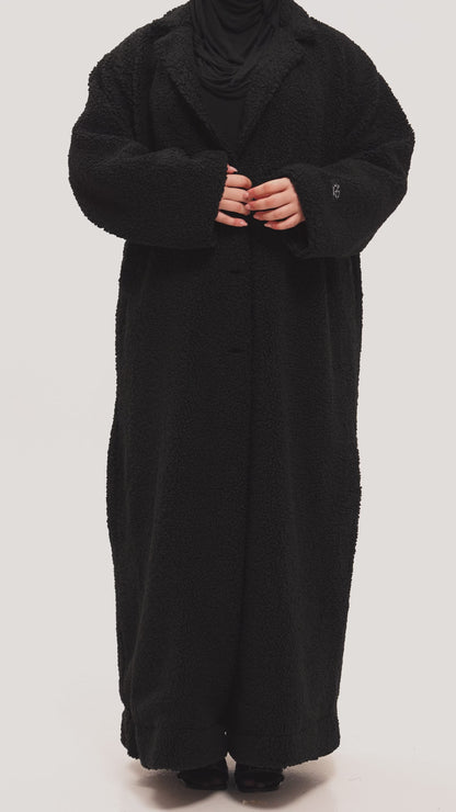 Black Oversized Teddy Coat Abaya